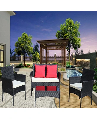 Stylish and Durable 4-Piece Wicker Sectional Set with Tempered Glass Table