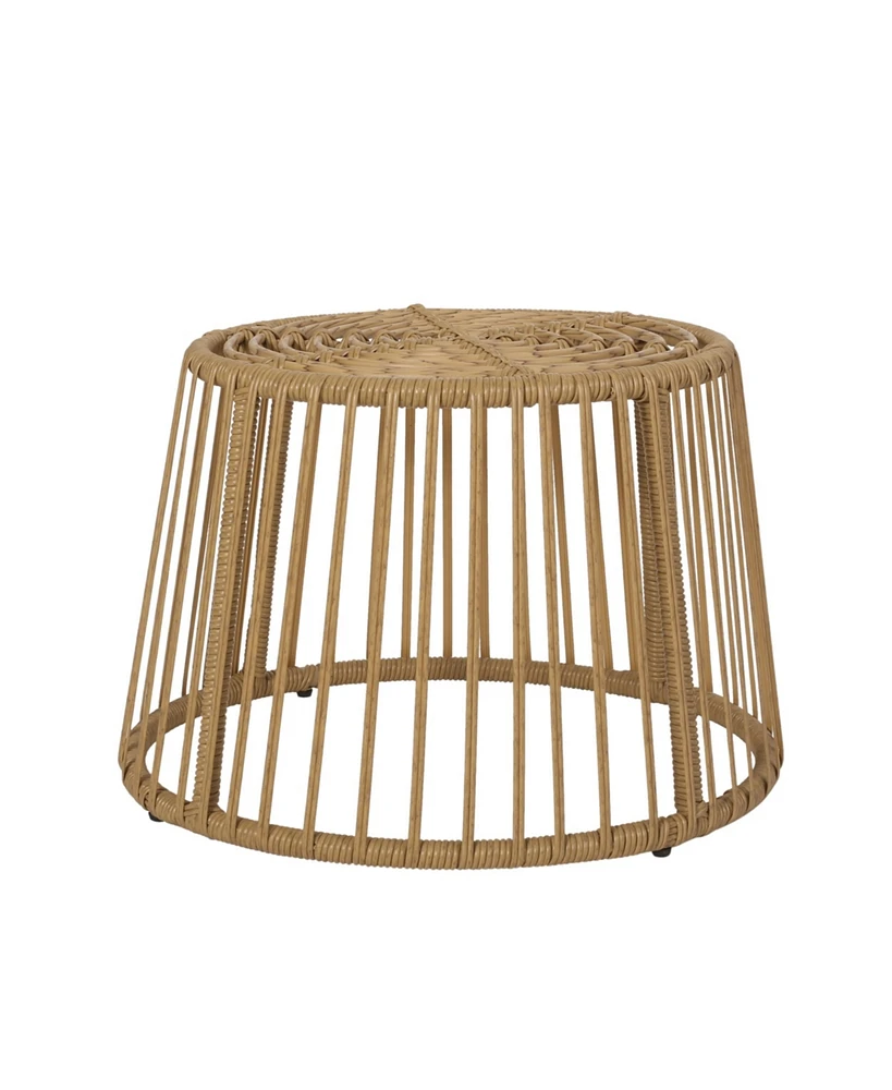 Simplie Fun Earthy Boho Wicker Rattan Cage Side Table for Outdoor Decor