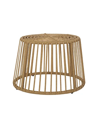 Simplie Fun Earthy Boho Wicker Rattan Cage Side Table for Outdoor Decor