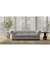 Nice Link Alexandon 95" Chesterfield Chair in Light Grey Italian Leather with Nailhead