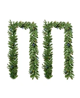 Glitzhome Set of 2 9ft Pre Lit Greenery Christmas Garland, with 50 C4 strawberry Light Emitting Diode Lights and Timer, 8 Functional Warm White Multi