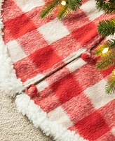 Glitzhome 48 D Red Plaid Reversible Sherpa Flannel Christmas Tree Skirt