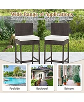 Slickblue Patio Cushioned Wicker Barstools with Cozy Footrest