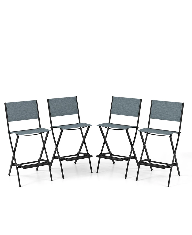 Slickblue Outdoor Folding Bar Height Stool Set of 4 with Metal Frame and Footrest