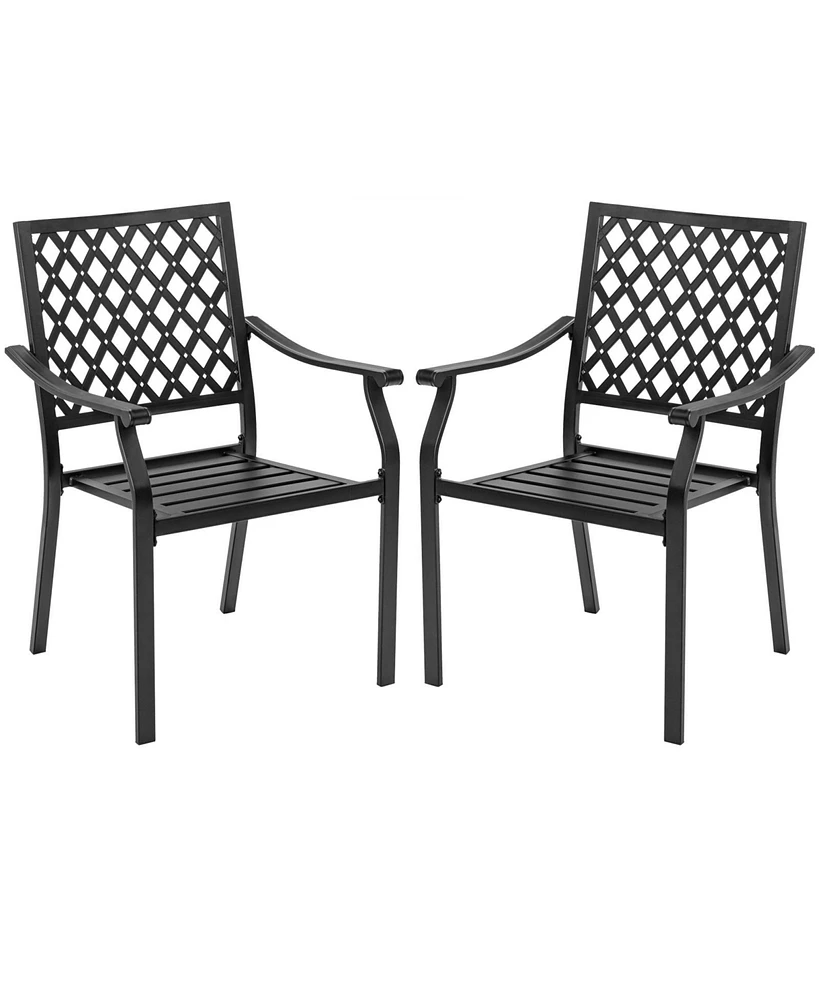 Slickblue Set of 2 Patio Dining Chairs with Curved Armrests and Reinforced Steel Frame