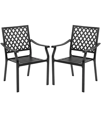 Slickblue Set of 2 Patio Dining Chairs with Curved Armrests and Reinforced Steel Frame