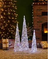 Glitzhome Set of 3 Lighted Christmas Crystal White Cone Tree with 130 White Light Emitting Diode Lights