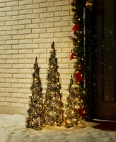 Glitzhome Set of 3 Lighted Christmas Plastic Cone Tree with 75 Warm White Light Emitting Diode Lights