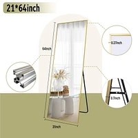 Homlux Gold 64"x21" Full-Length Rectangle Nano Glass Mirror, Standing or Wall-Mounted