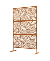 Outsunny Metal Privacy Screen 6.5' Outdoor Divider Leaf Motif, Brown