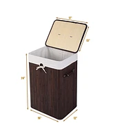 Costway Rectangle Bamboo Hamper Laundry Basket Washing Cloth Bin Bag Lid