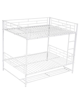 Simplie Fun Full Over Full Metal Bunk Bed With Shelf And Guardrails