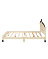 Simplie Fun Full Size Wood Platform Bed With House-Shaped Headboard And Motion Activated Night Lights