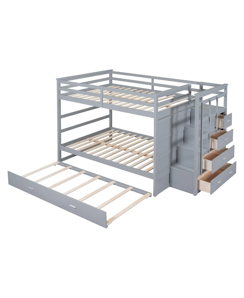 Simplie Fun Full Over Full Bunk Bed With Twin Size Trundle And Staircase