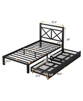 Streamdale Furniture Metal Platform Bed With 2 Drawers, Twin