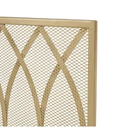 Minimalist Single Panel Fire Screen with Overlapping Lens Pattern, Gold