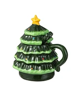 Glitzhome 6.5 H Christmas Ceramic Tree Mug with Lid and Spoon