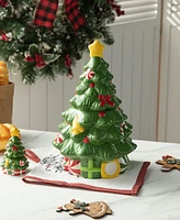 Glitzhome 3 Piece Dolomite Christmas Tree Cookie Jar Set