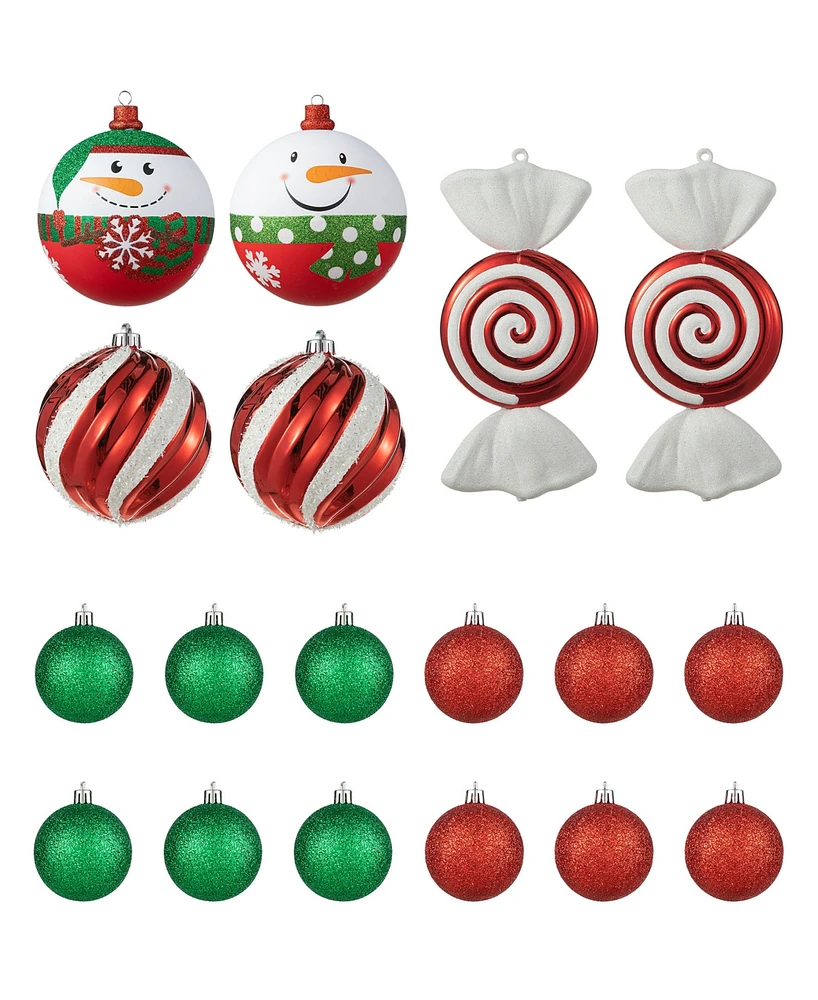 Glitzhome 18ct Christmas Whimsical Red Green Deluxe Large Ornaments