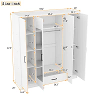 Streamdale Furniture 4-Door Mirror Wardrobe with shelves, White