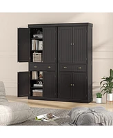Gymax 72'' Kitchen Pantry Storage Cabinet Tall Freestanding Cupboard w/ 4 Doors Large Drawer