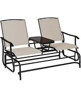 Gymax Patio 2-Person Glider Rocking Char Loveseat Garden w/ Tempered Glass Table