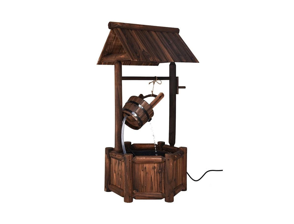 Slickblue Garden Rustic Wishing Well Wooden Water Fountain with Pump