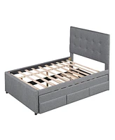 Streamdale Furniture Full Size Upholstered Platform Bed With Pull-Out Twin Size Trundle And 3 Drawers