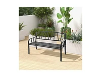 Slickblue Patio Garden Bench with Metal Frame and Slatted Seat-Black