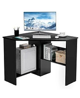 Slickblue Corner Computer Desk Triangle Writing Workstation with Storage Shelf