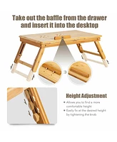 Gymax Bamboo Laptop Desk Adjustable Folding Bed Tray w/Drawer Heat Dissipation