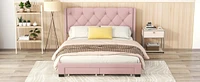 Queen Size Storage Bed Linen Upholstered Platform Bed With Two Drawers