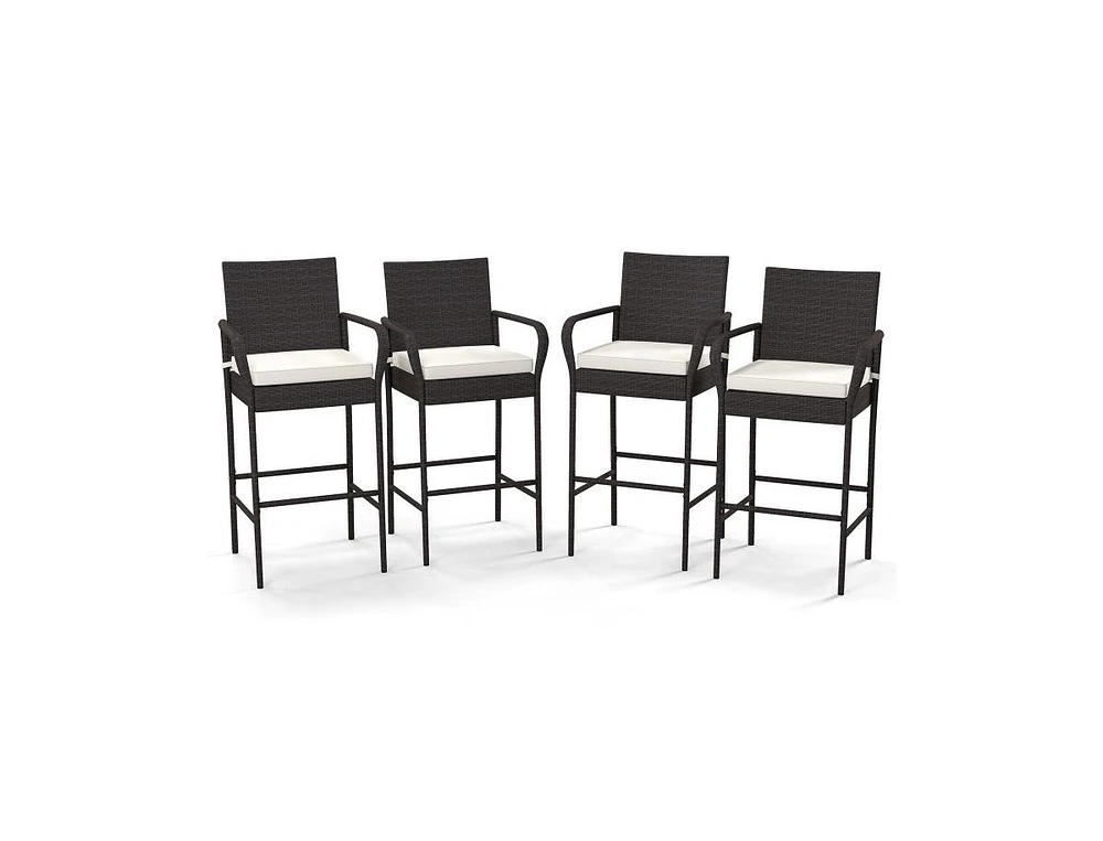 Slickblue Outdoor Pe Rattan Cushioned Barstool Set with Armrests