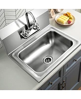 Slickblue Stainless Steel Sink Wall Mount Hand Washing Sink with Faucet and Back Splash