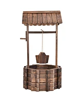 Slickblue Outdoor Wooden Wishing Well Planter Bucket