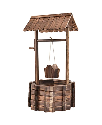 Slickblue Outdoor Wooden Wishing Well Planter Bucket