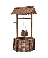 Slickblue Outdoor Wooden Wishing Well Planter Bucket