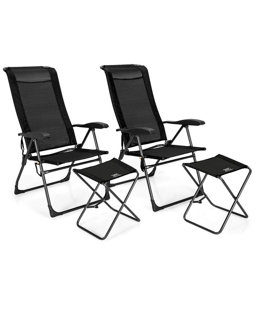 Slickblue 4 Pieces Patio Adjustable Back Folding Dining Chair Ottoman Set