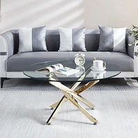 Simplie Fun Modern Round Tempered Glass Coffee Table With Chrome Legs