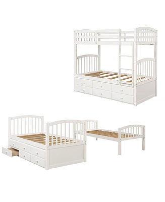 Simplie Fun Twin Bunk Bed With Ladder, Safety Rail, Twin Trundle Bed With 3 Drawers For Teens Bedroom