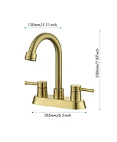 Streamdale Furniture Brushed Gold 4 Inch 2 Handle Centerset Lead-Free Bathroom Faucet, Swivel Spout With Copper