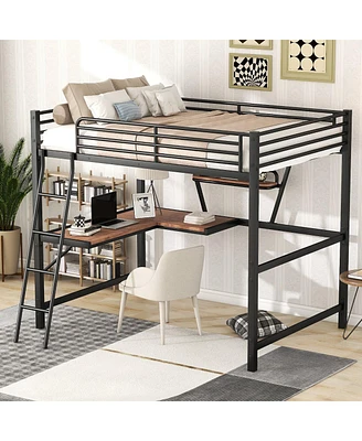 Simplie Fun Full Size Loft Metal&Mdf Bed With Desk And Shelf