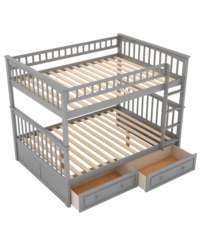 Simplie Fun Full Over Full Bunk Bed With Drawers, Convertible Beds