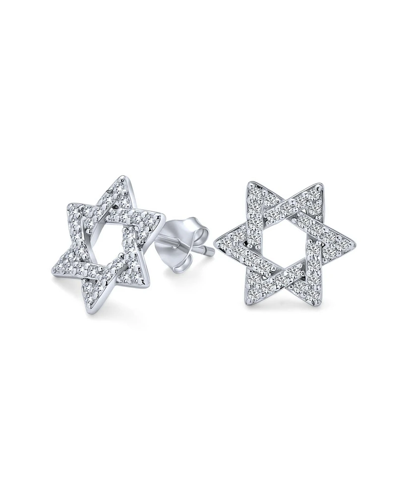 Bling Jewelry Open Cubic Zirconia Religious Judaic Hanukkah Pave Cz Star Of David Stud Earrings For Bat Mitzvah For Women For Sterling Silver