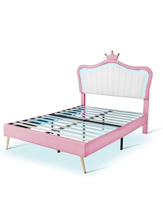 Simplie Fun Led Light Upholstered Bed with Crown Headboard