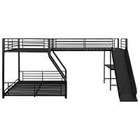 L-Shaped Twin Over Full Bunk Bed With Twin Size Loft Bed, Built-In Desk And Slide
