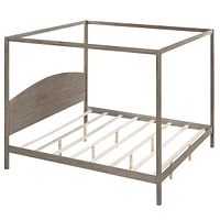 King Size Canopy Platform Bed With Headboard And Support Legs, Wash