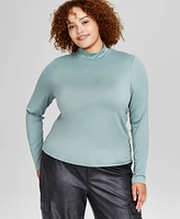 And Now This Trendy Plus Size Mock-Neck Long-Sleeve Top