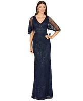 Lara Women's Cape Sleeve V-Neck Beaded Gown