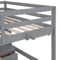 Full Size Loft Bed With Desk, Cabinets, Drawers And Bedside Tray, Charging Station